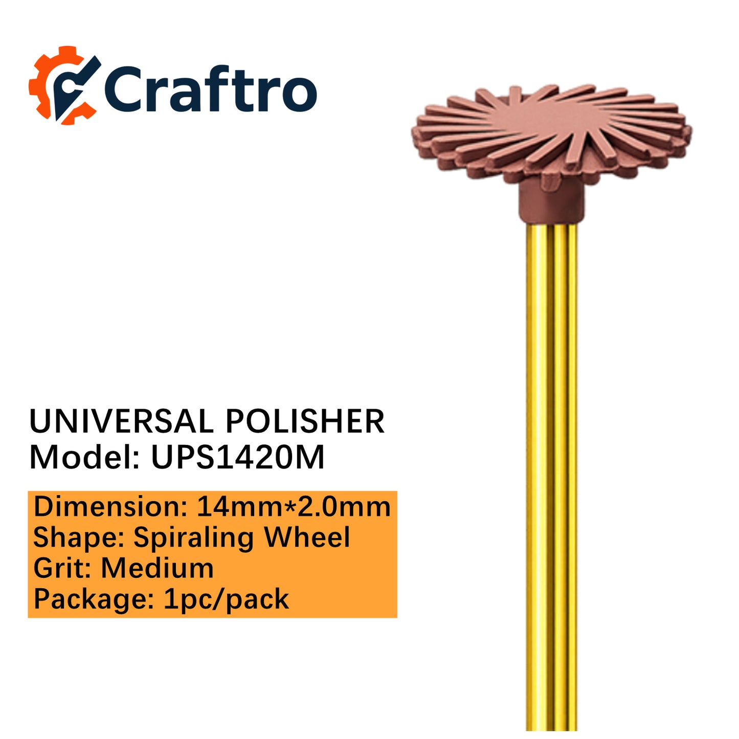 Craftro Dental Lab HP 2.35MM Universal Polisher Spiraling Wheel 14*2mm Medium 1/PK