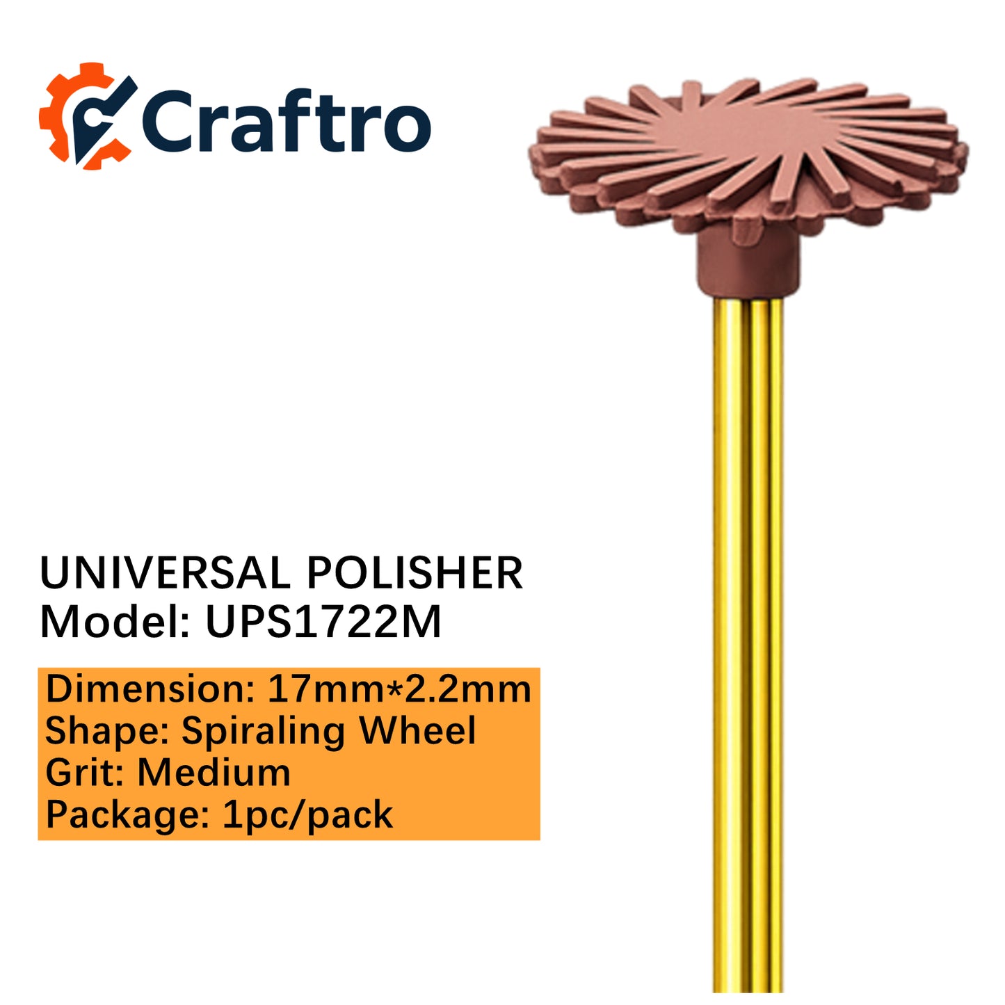 Craftro Dental Lab HP 2.35MM Universal Polisher Spiraling Wheel 17*2.2mm Medium 1/pk