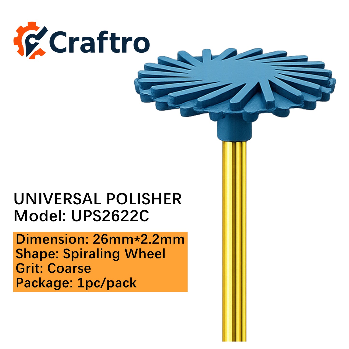 Craftro Dental Lab HP 2.35MM Universal Polisher Spiraling Wheel 26*2.2mm Coarse HP 1/pk