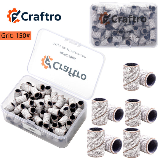 Craftro 100pcs/Box White Zebra Nail Drill Sanding Bands 150 Grit (Medium)