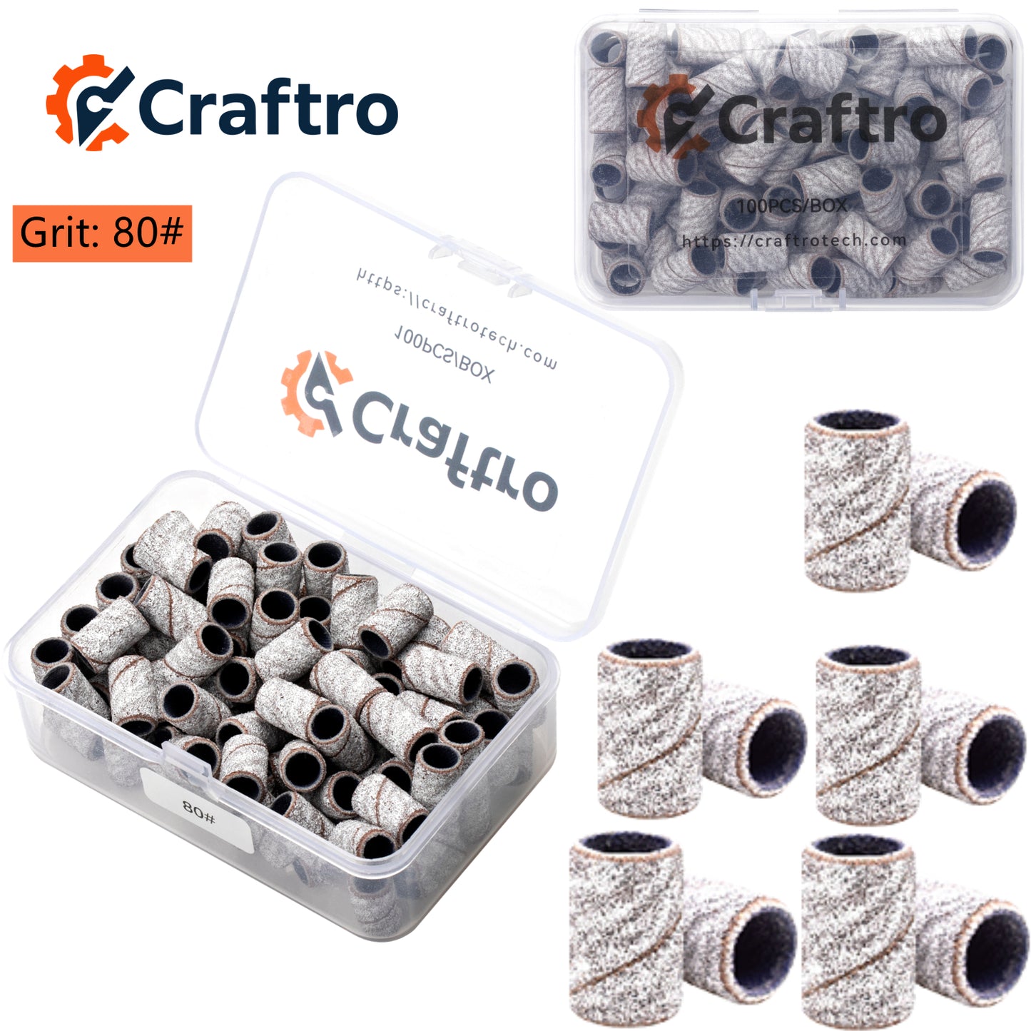 Craftro 100pcs/Box White Zebra Nail Drill Sanding Bands 80 Grit (Coarse)