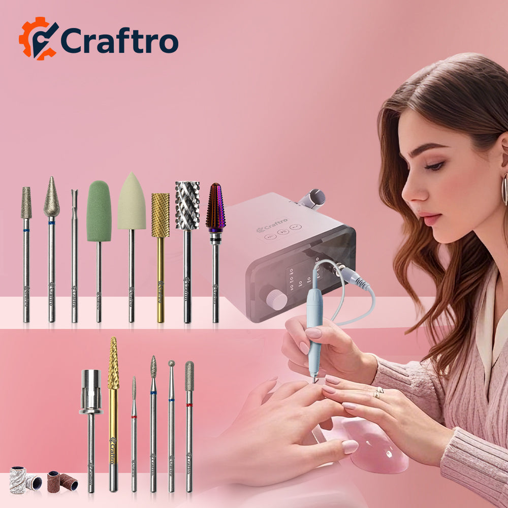 Craftro® VK-MM2 50K RPM Brushless Desktop Nail Drills with Foot Pedal Electric E-File, White